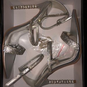 Silver and rhinestone heels. Azalea Wang, Akira